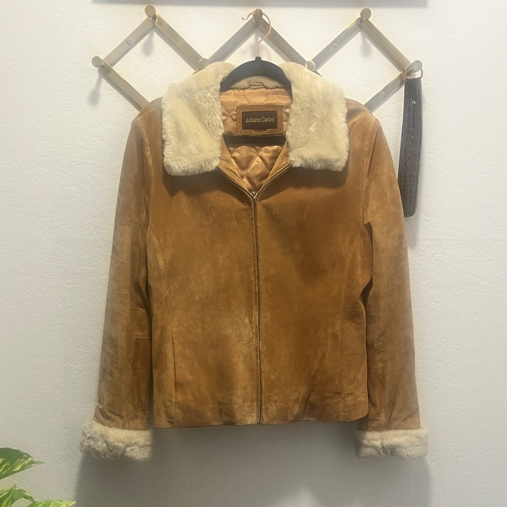 [SOLD] Genuine Suede Jacket with Faux Fur Collar and Sleeves